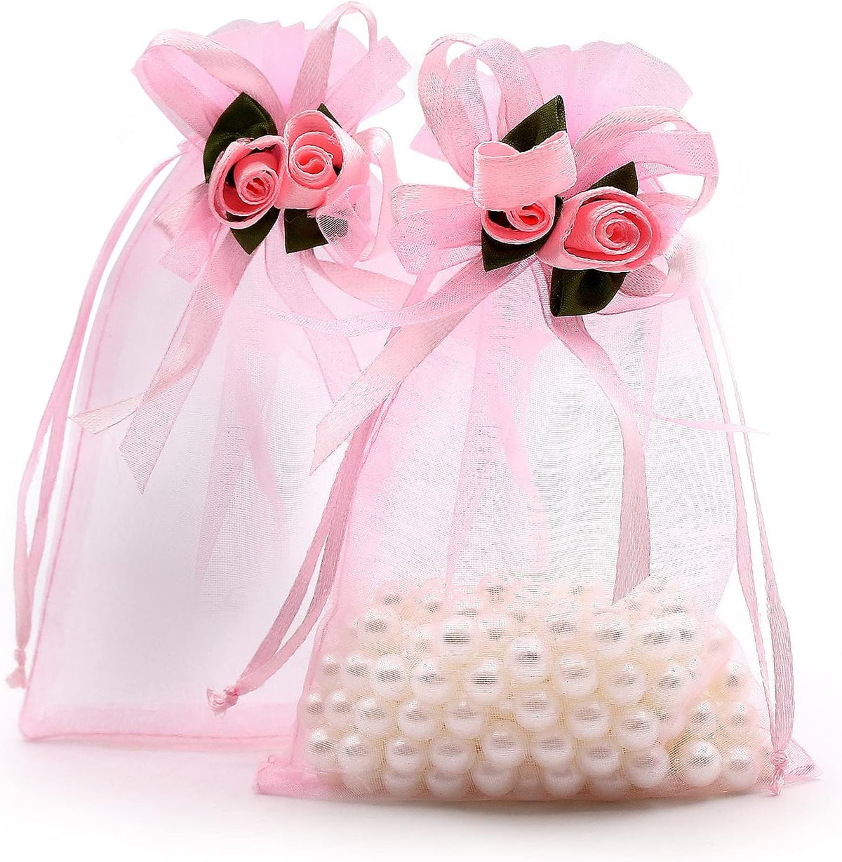 SumDirect Rose Organza Gift Bags - 50Pcs 4x6 inch Pink Wedding Favor Gift Bags, Jewelry Pouches