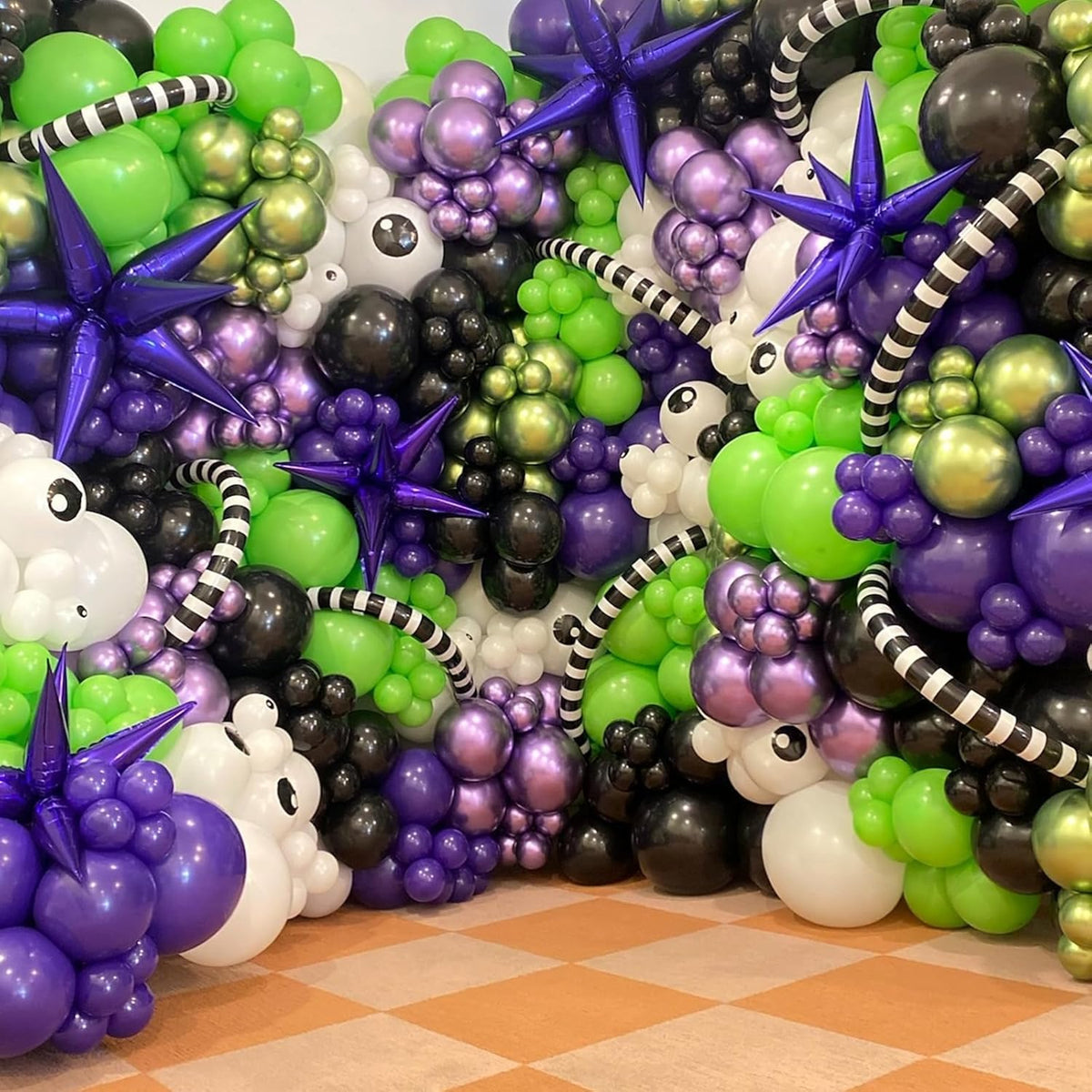Purple and Green Balloons, 52 PCS 12 Inch Metallic Chrome Purple Light Green Black Latex Balloons