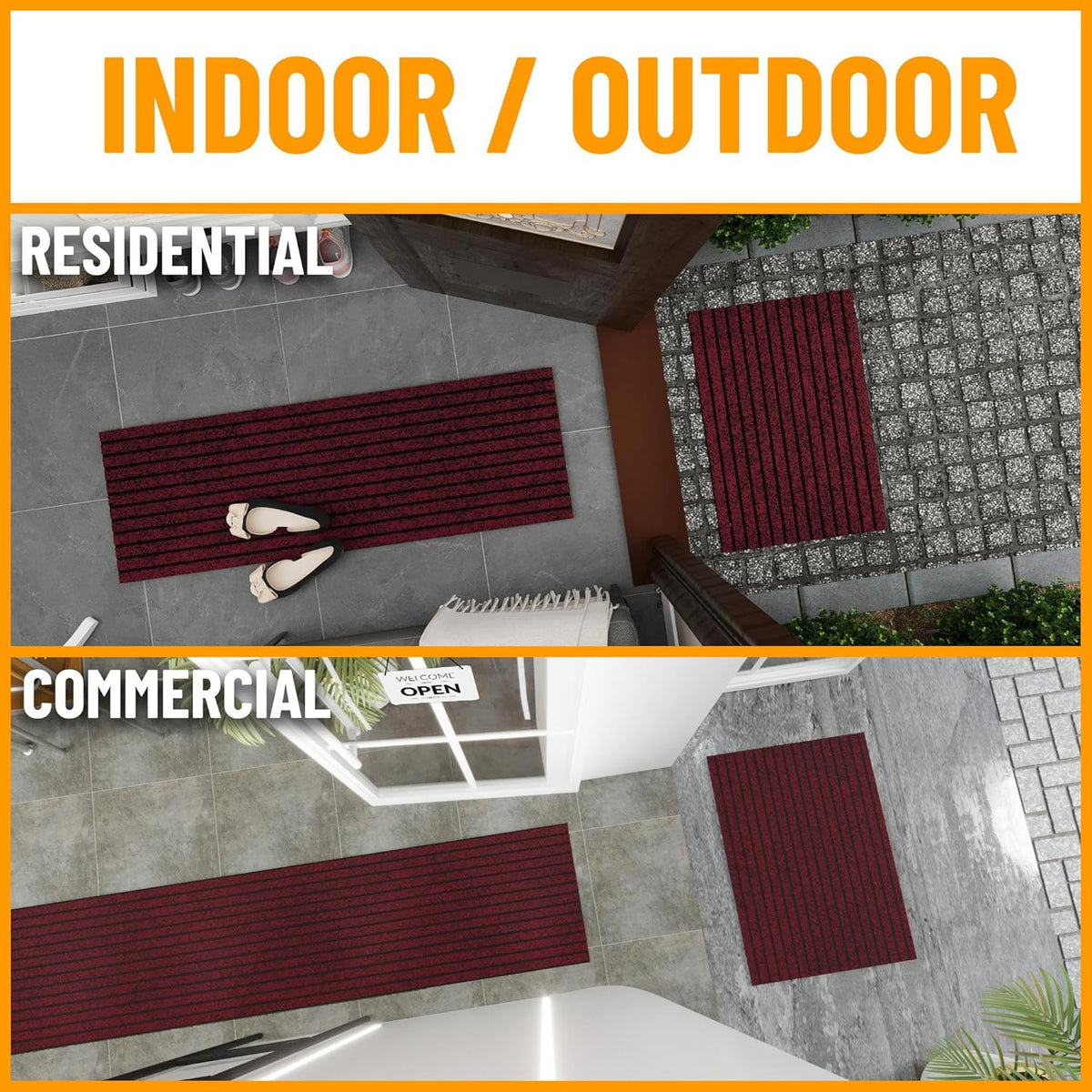 Ottomanson 2' x 8' Hallway Runner with Scraper Pile - Extra Durable Non-Slip Rug Mat for Indoor &