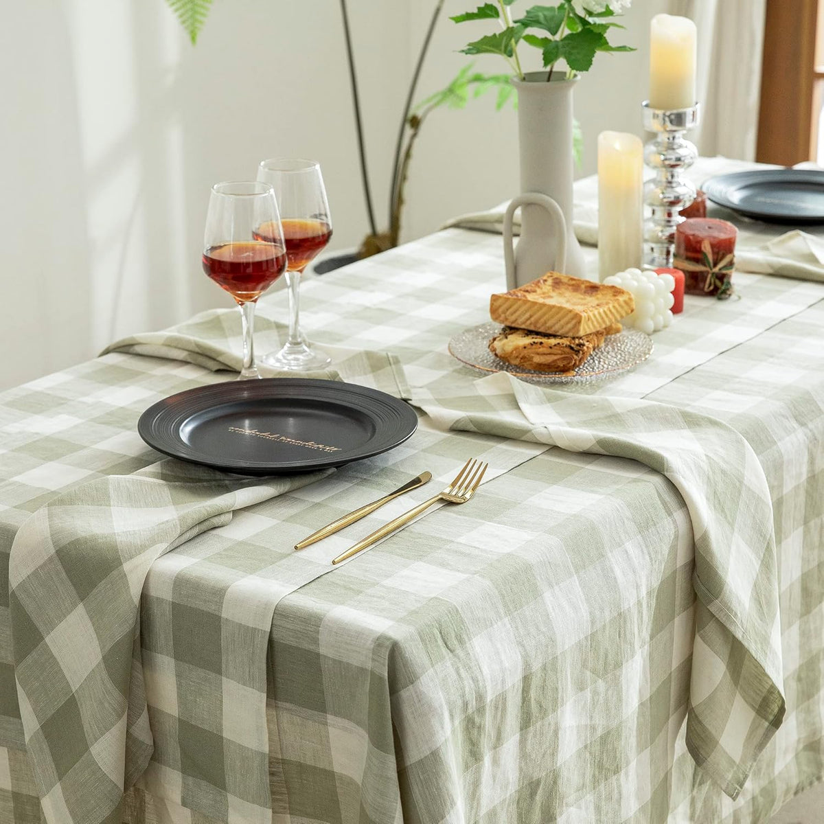 EVERLY 100% Yarn-Dyed Linen Rectangle Tablecloths 60x108Inches for Dining,Buffet