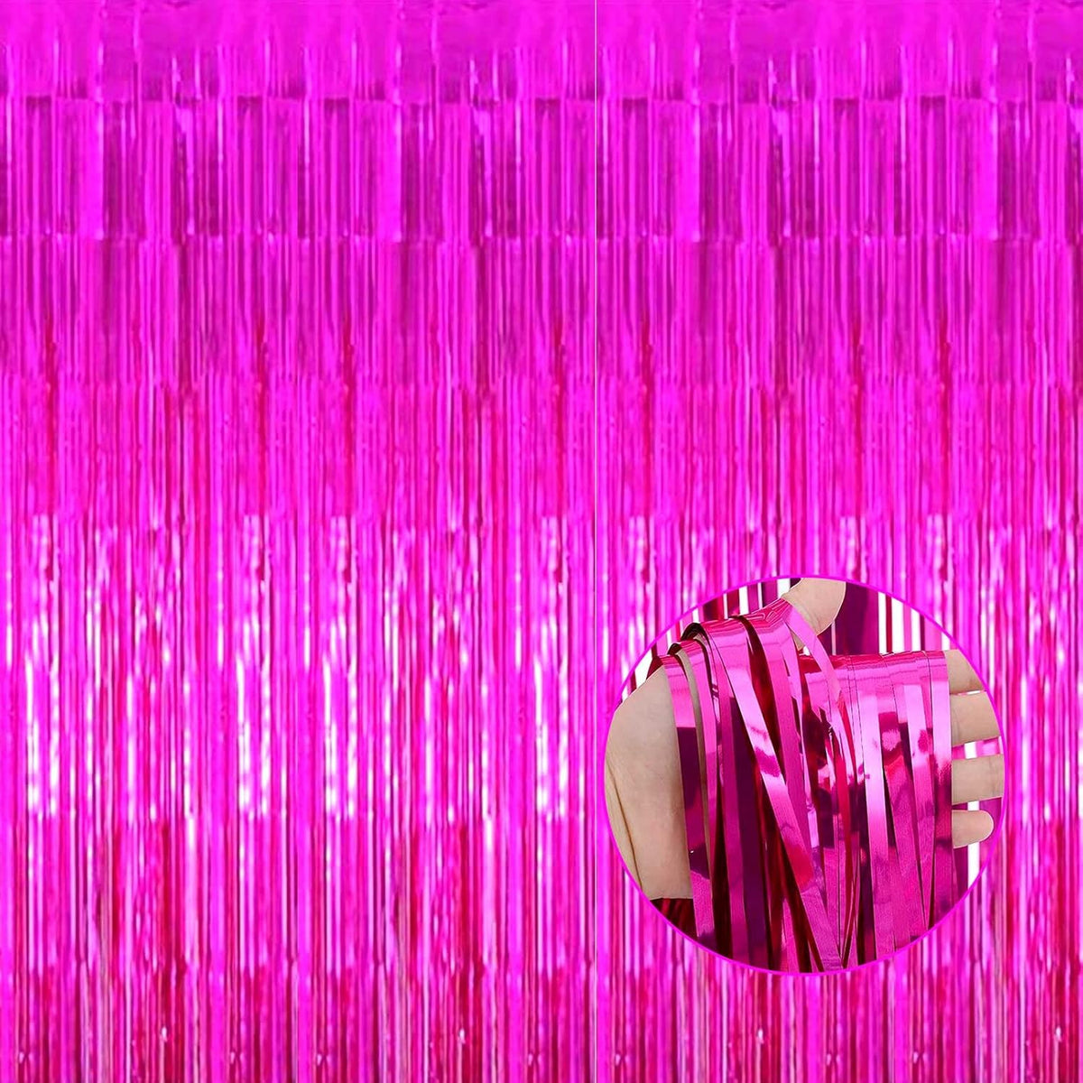 4 Pack Fuchsia Foil Fringe Curtain Backdrop,3.28Ft x 8.2Ft Metallic Tinsel Foil Fringe Streamer