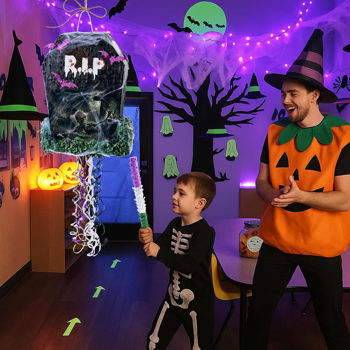 WERNNSAI Halloween Tombstone Piñata - Tombstone Bat Pinata Halloween Party Decor Favors for Kids