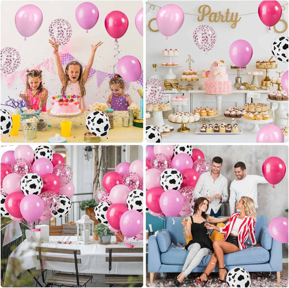 Pink Cow Balloons, 12 Inch Pink Cow Print Balloons, Pastel Hot Pinks Cows Pattern Helium Balloon