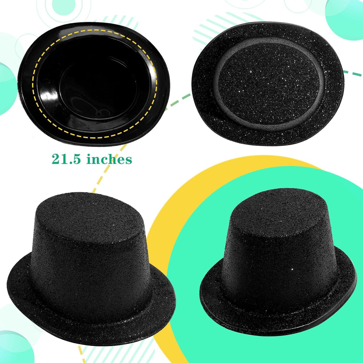 Hillban 24 Pcs Halloween Glitter Top Hat Bowler for Adults 1920s Dress Glitter Hats for Masquerades