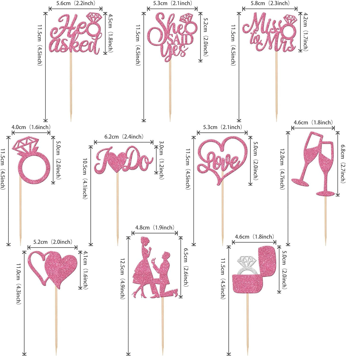 30 PCS He Asked She Said Yes Cupcake Toppers Glitter Engagement Cupcake Toppers Miss to Mrs I Do