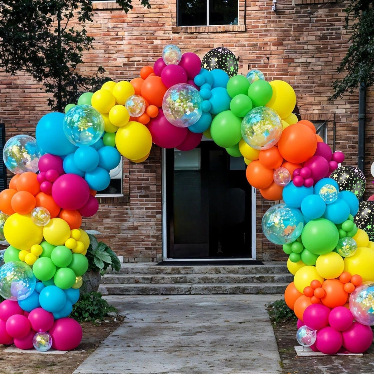 Neon Balloons, 12 Inch Yellow Orange Hot Pink Dark Blue Purple Lime Green Neon Star-Shaped Rainbow