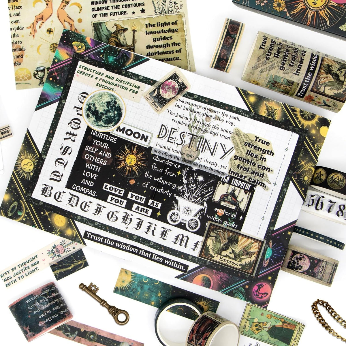 29 Rolls Washi Tape Set - Tarot Theme Decorative Masking Tape Colored Patterns, Vintage Adhesive