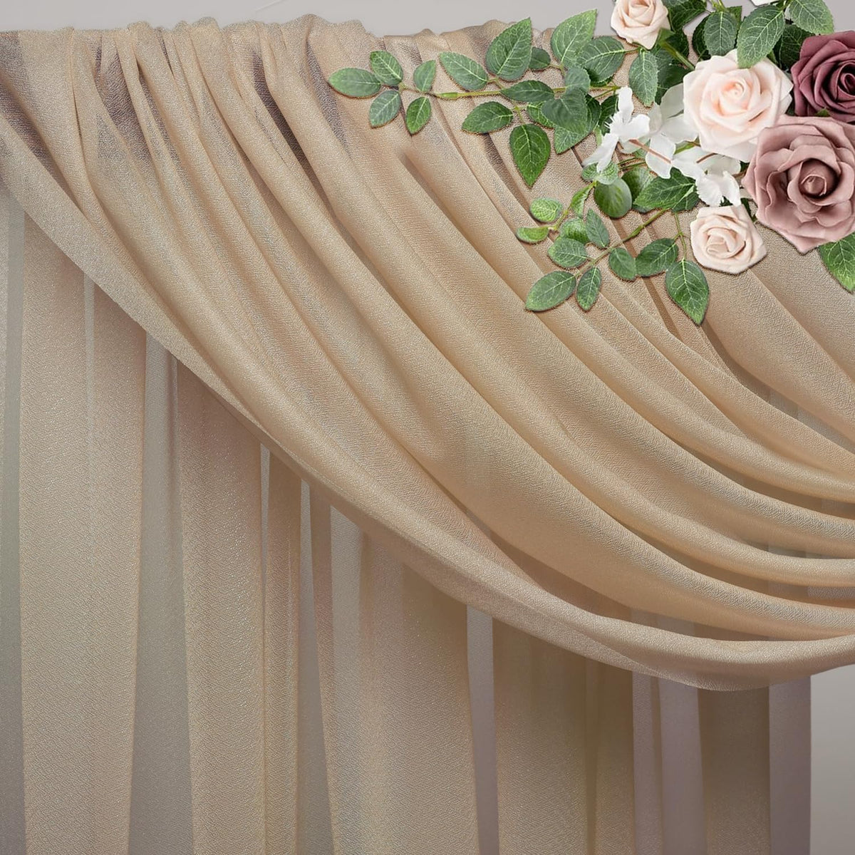 Wedding Arch Draping Fabric 3 Panels 28.7" x 20FT Nude Sheer Chiffon Backdrop Drapes for Wedding