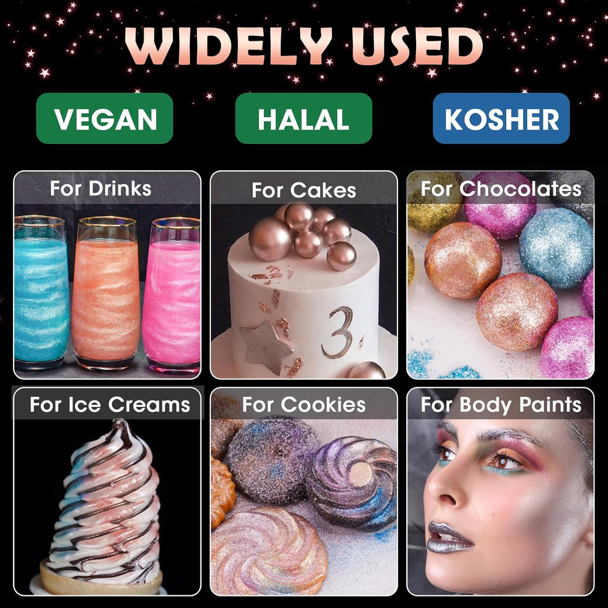 NiHome Edible Food-Grade Glimmer Powder Glitter Luster Dust Metallic Food Decorating Sprinkle