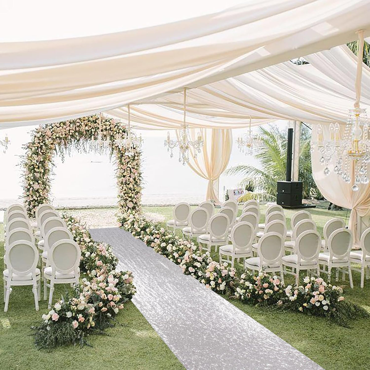 ShinyBeauty Silver Sequin Aisle Runner - 3FTx15FT for Wedding Ceremonies, Outdoor Events & Special