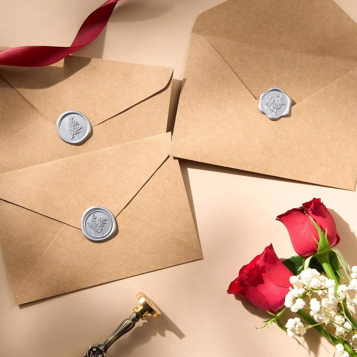 Wax Seal Stickers (60 Pcs, 3 Designs in 1 Pack) Premium Envelope Seal Stickers for Wedding
