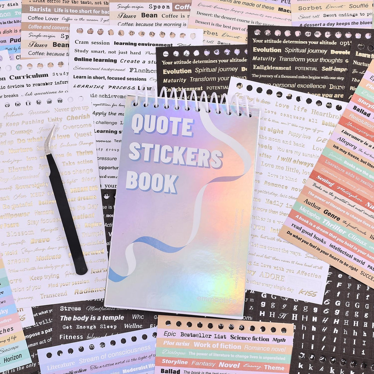 3000+ Pcs Word Stickers for Journaling, 50 Sheets Gold Foil Art Scrapbook Quote Stickers for Junk