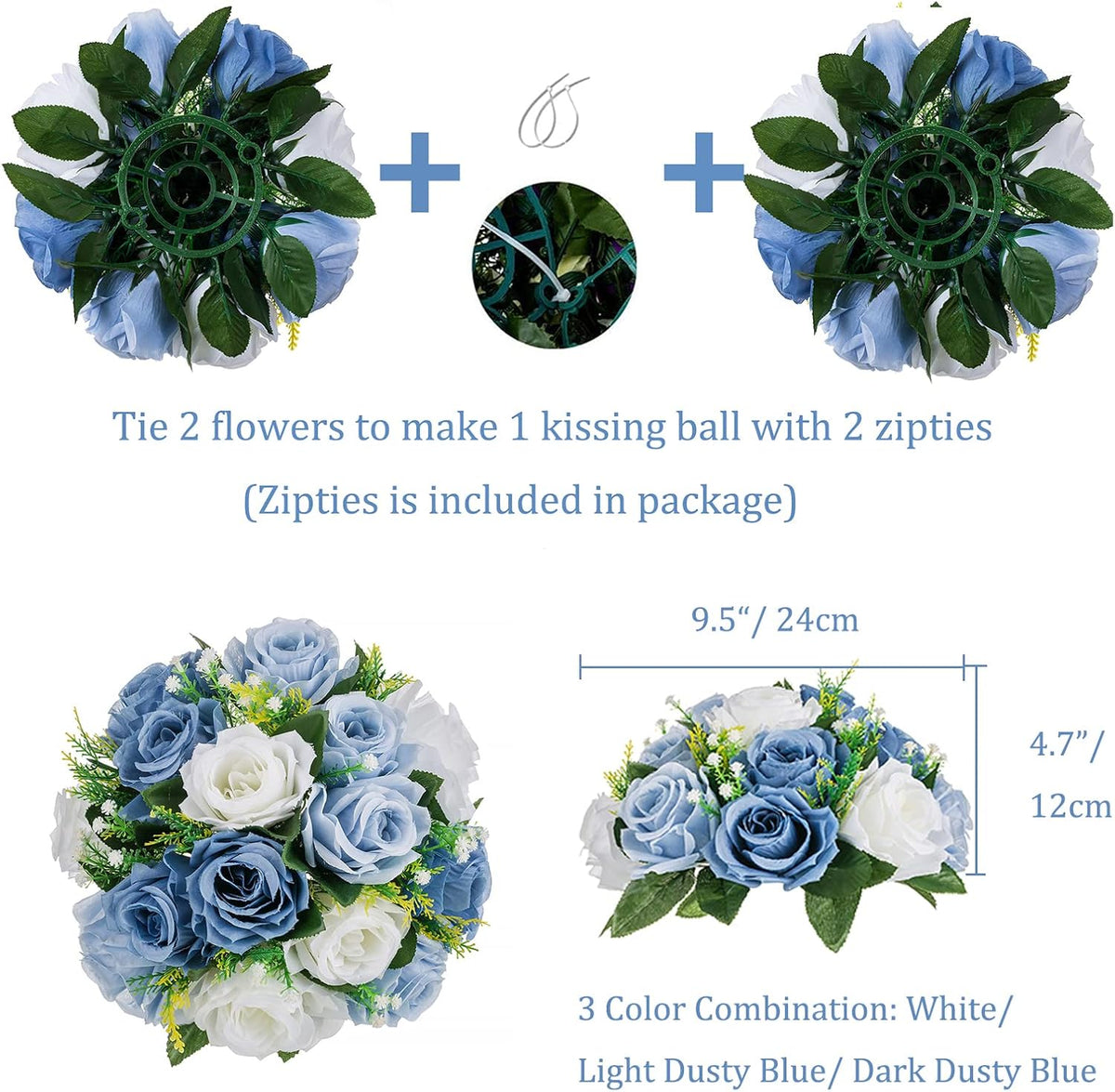 BLOSMON Flower Ball Centerpieces for Table 2 Pcs Fake Rose Centerpiece Flowers Dusty Blue