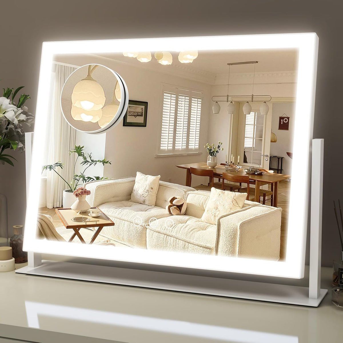 Lighted Makeup Mirror, 16.3"x12.6" Hollywood Vanity Mirror with Lights, 10X Magnification, 3 Color