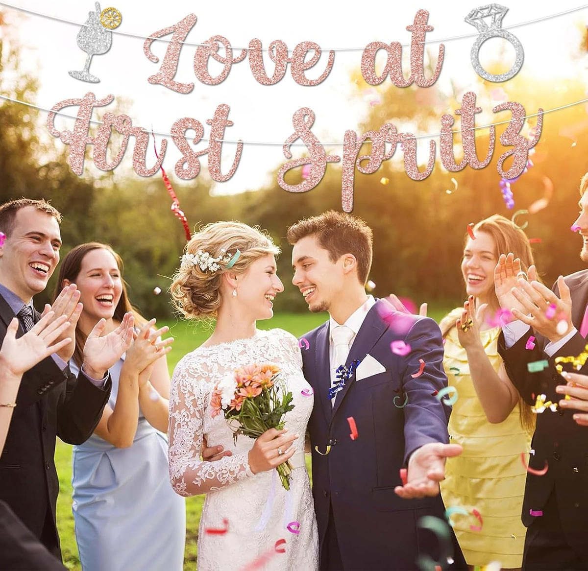 Love At First Spritz Wedding Banner - Bridal Shower Decorations, No Diy, Glitter Just Engaged