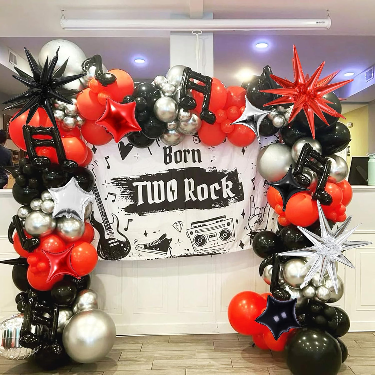 Star Balloons, 22in Red Black and Silver Star Balloons Foil 10in 4-Pointed & Pentagram Balloon for