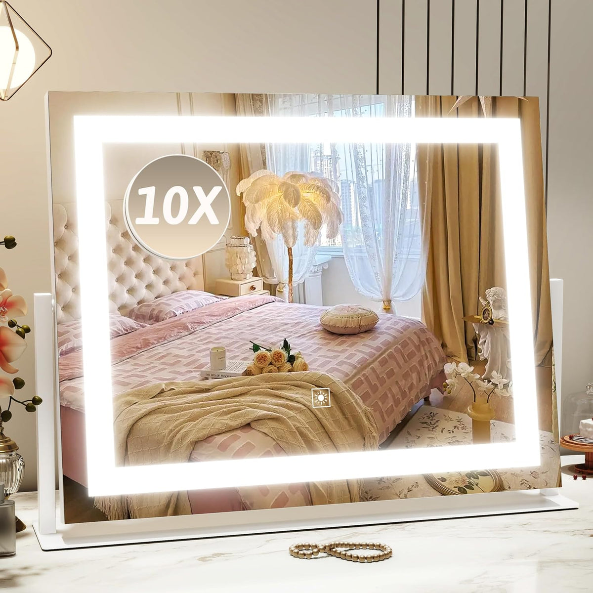 Vanity Mirror with Lights 22"x18", Lighted Makeup Mirror with 10X Magnification, Smart Touch 3