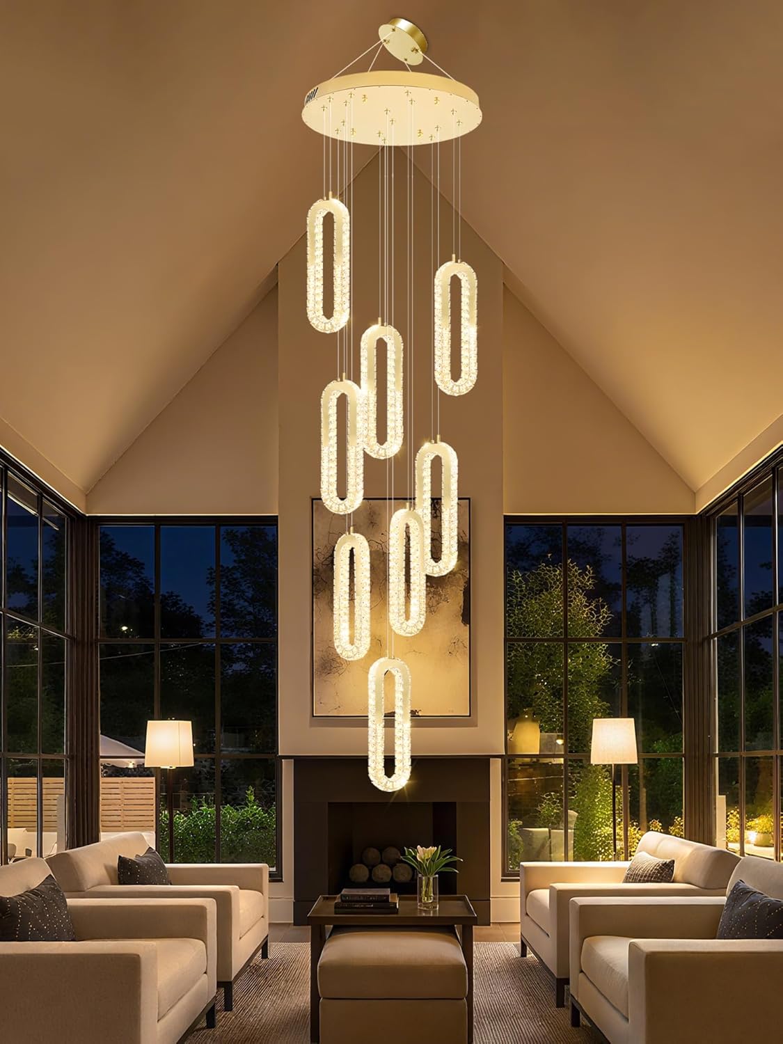 8 Rings Crystal Chandelier,H118 Modern Gold Pendant Light Luxury Foyer Lighting Fixture High