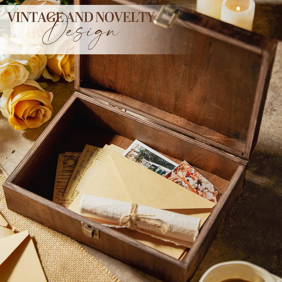AW BRIDAL Wedding Keepsake Box with Lids, Mr and Mrs Engraved Wood Memories Box for Storage, Bridal