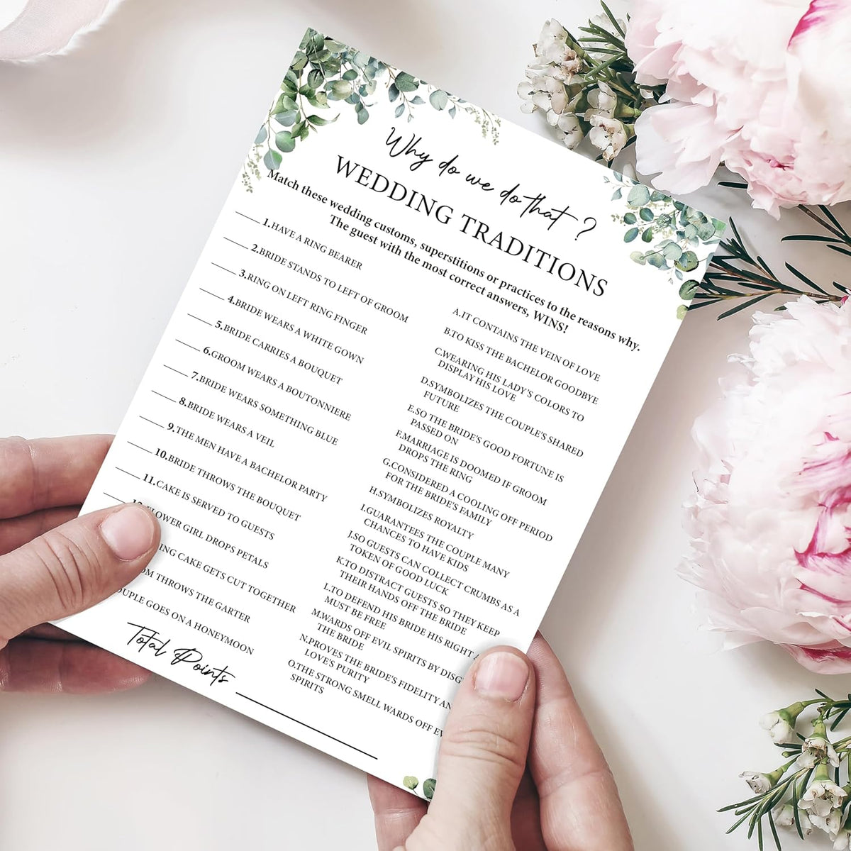 Eucalyptus Bridal Shower Game Cards - Why Do We Do That ? Wedding Traditions, Engagement