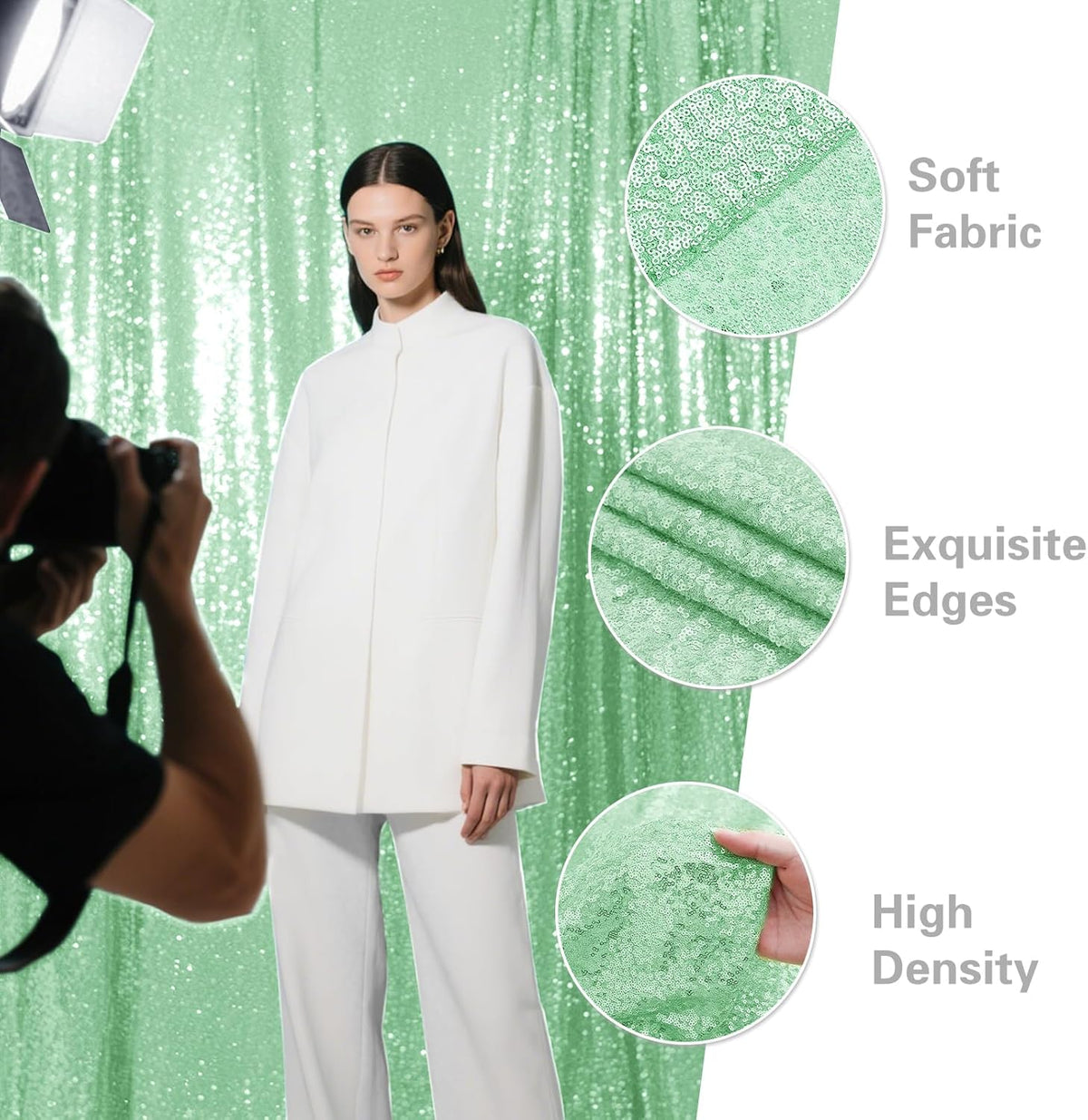Mint Green Sequin Backdrop Curtain 4 Pieces 2FTx8FT Glitter Photography Backdrop for Party Wedding
