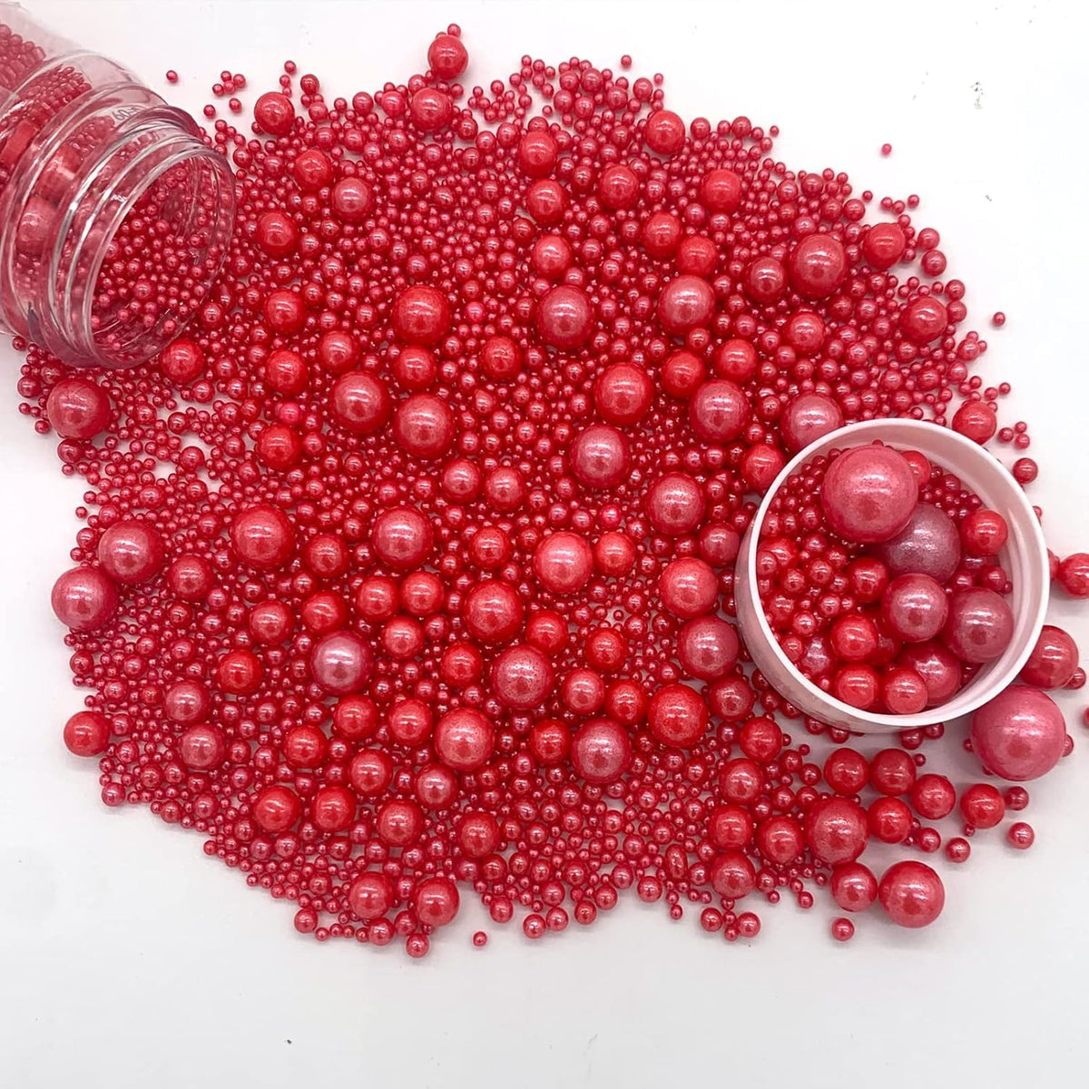 Weraru Edible Red Pearl Sugar Sprinkles Candy Mixing Size Baking Edible Cake Decorations Cupcake