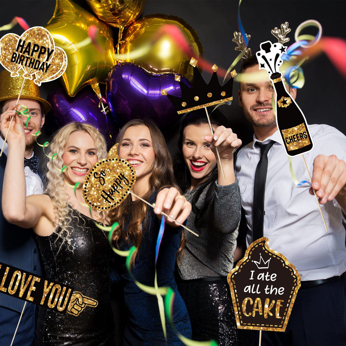 Outus 36 Pcs Birthday Photo Booth Props Kit Happy Birthday Graduation Wedding Party Favors Supplies