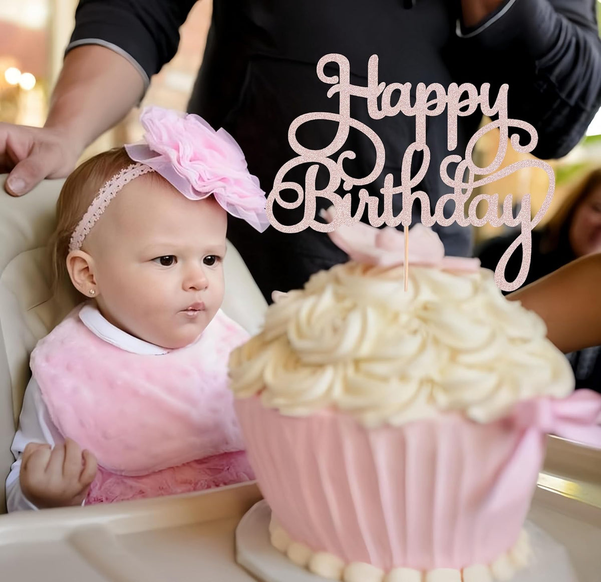 Happy Birthday Cake Topper - Rose Gold Glitter Birthday Party Cake Decoration Supplies - Happy