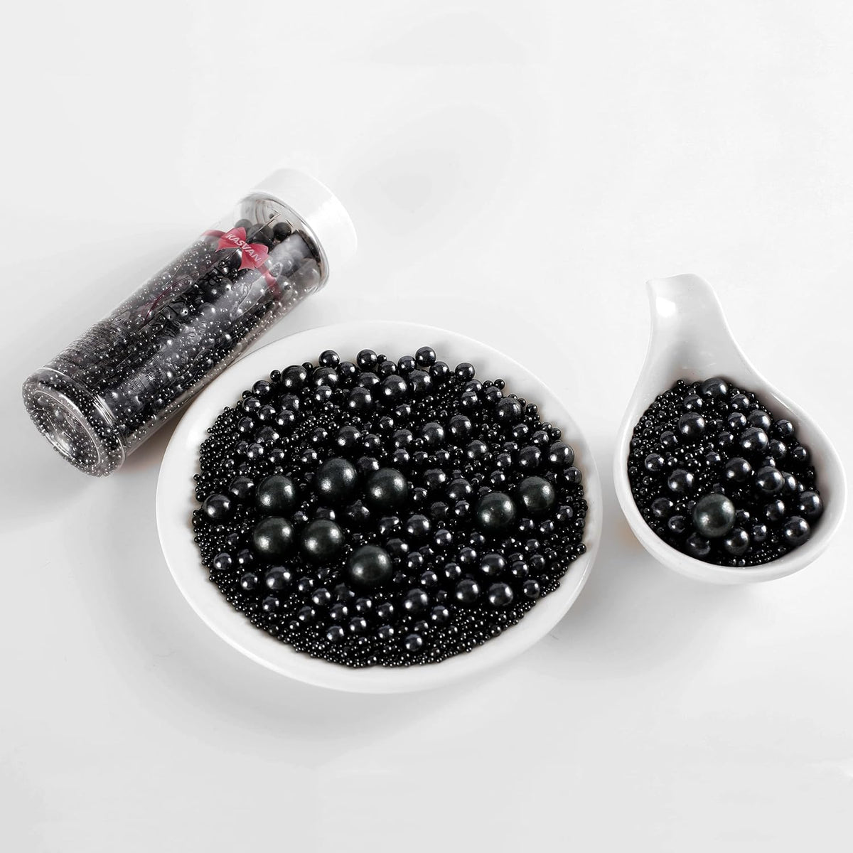 Kasvan Black Pearl Sugar Sprinkles - Edible Candy Pearls 130g/4.58 Oz, Mix Size, Baking Cake