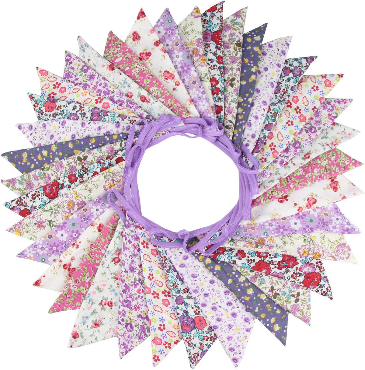 10M/32Ft Triangle Bunting Banner, 36 Pcs Cotton Fabric Flags Pennant Garlands for Birthday Party