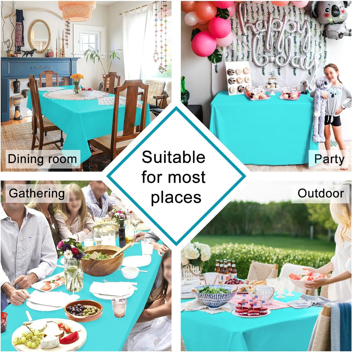 Hiasan 2 Pieces Solid Rectangle Tablecloth - Waterproof and Spillproof Washable Polyester Fabric