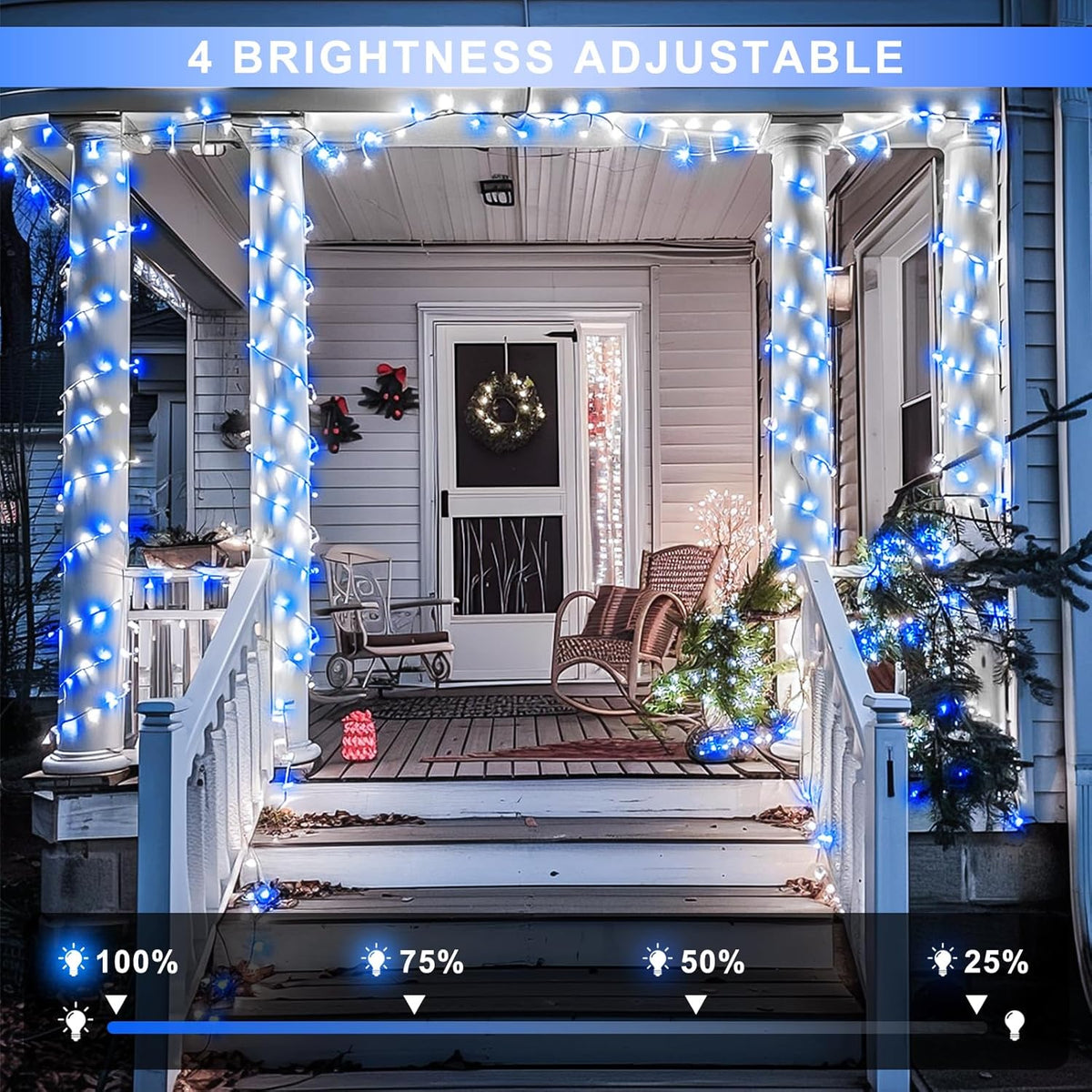 JMEXSUSS Blue and White Christmas Lights Outdoor with Remote, 600 LED String Lights Indoor Clear