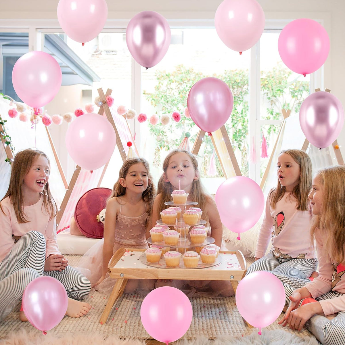 Pink Balloons Set, 60 Packs 12 Inch Metallic Chrome Pink Pearl Macaron Light Pink Different Shades