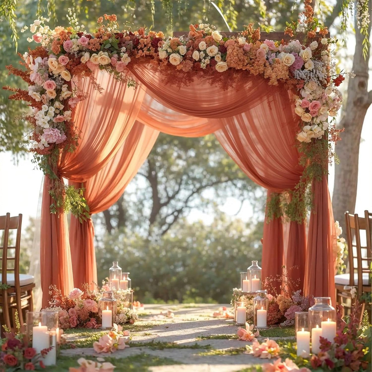 Wedding Arch Draping Fabric, 2 Panels 28" x 19Ft Terracotta Wedding Arch Drapes Sheer Backdrop
