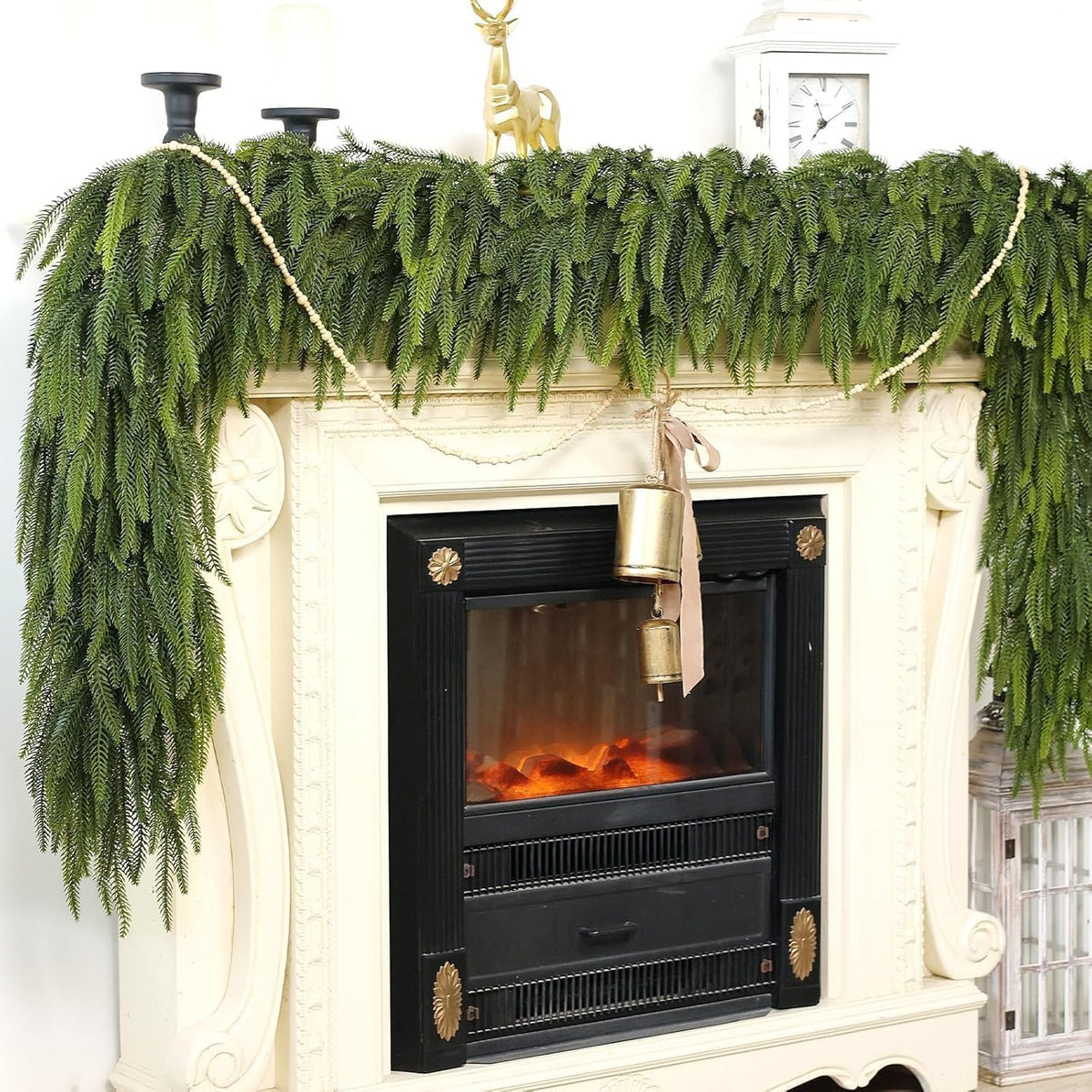 16FT Christmas Norfolk Pine Garland -1PCS, Artificial Pine Needles Garlands Faux Greenery Fake