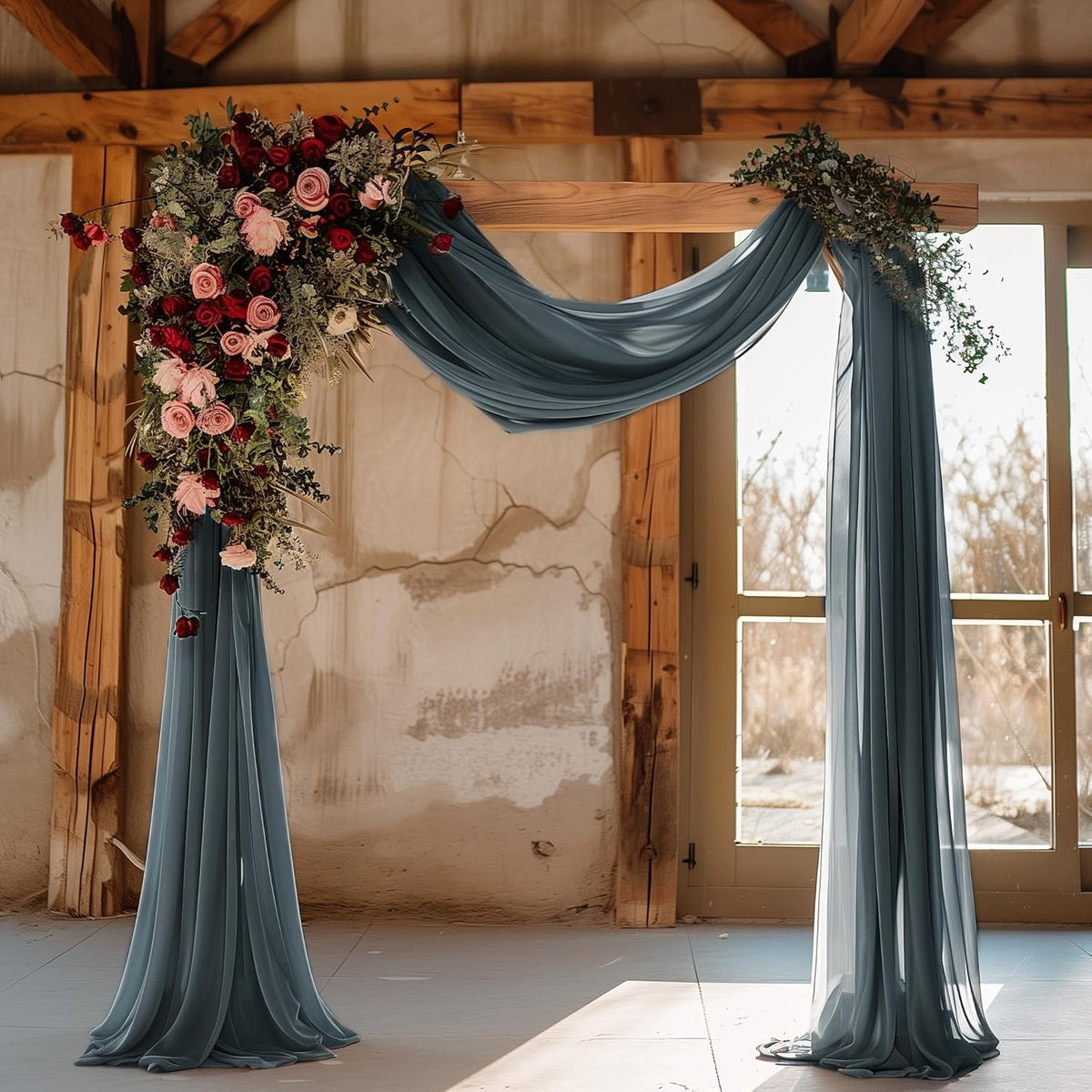Wokceer Wedding Arch Draping Fabric Grey Blue 28.7" x 20FT Sheer Drapes Backdrop for Ceremony