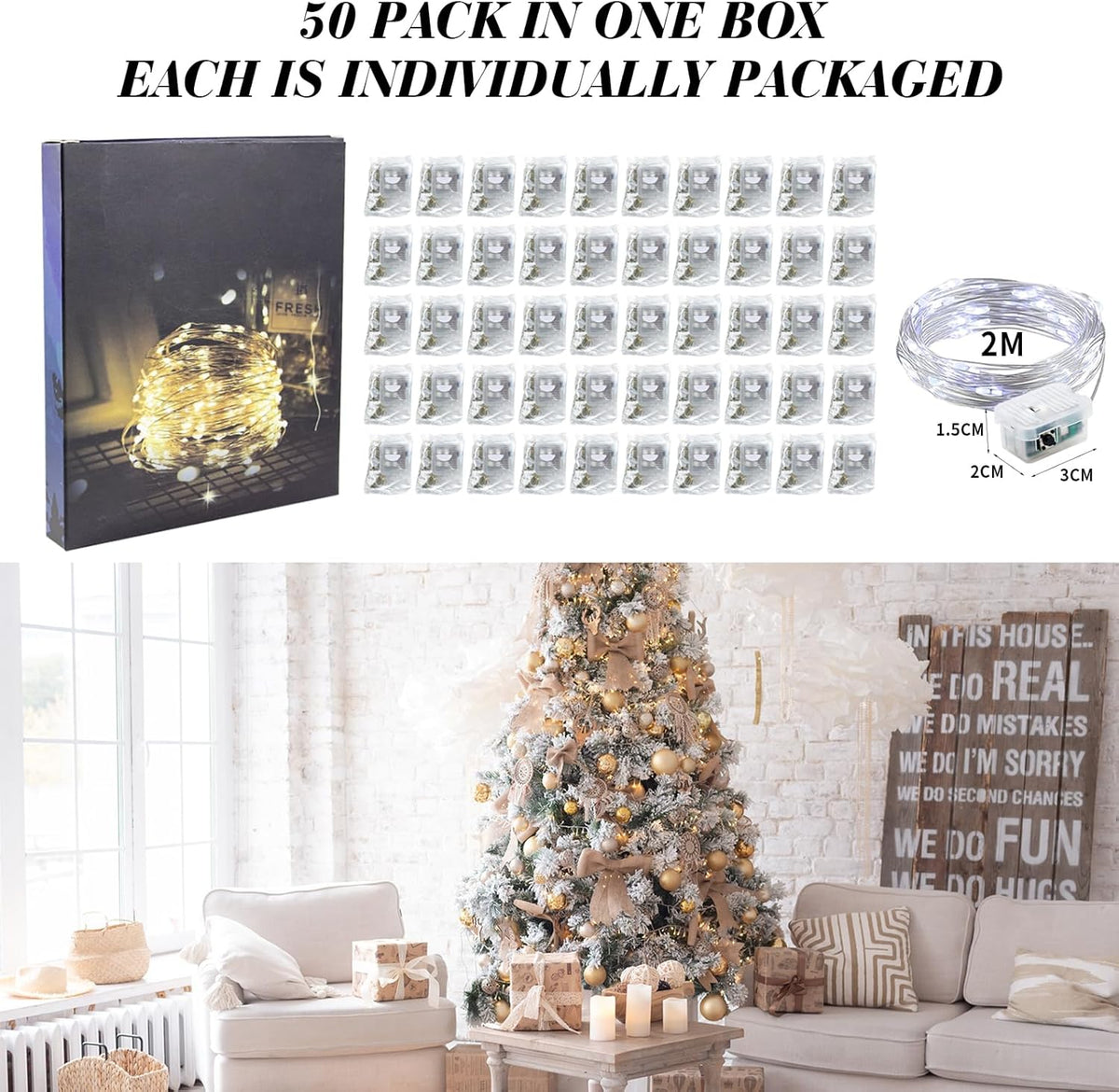 ZGWJ 50 Pack Fairy Lights Battery Operated, 7ft 20 Mini LED Fairy String Lights Silver Wire 3 Modes