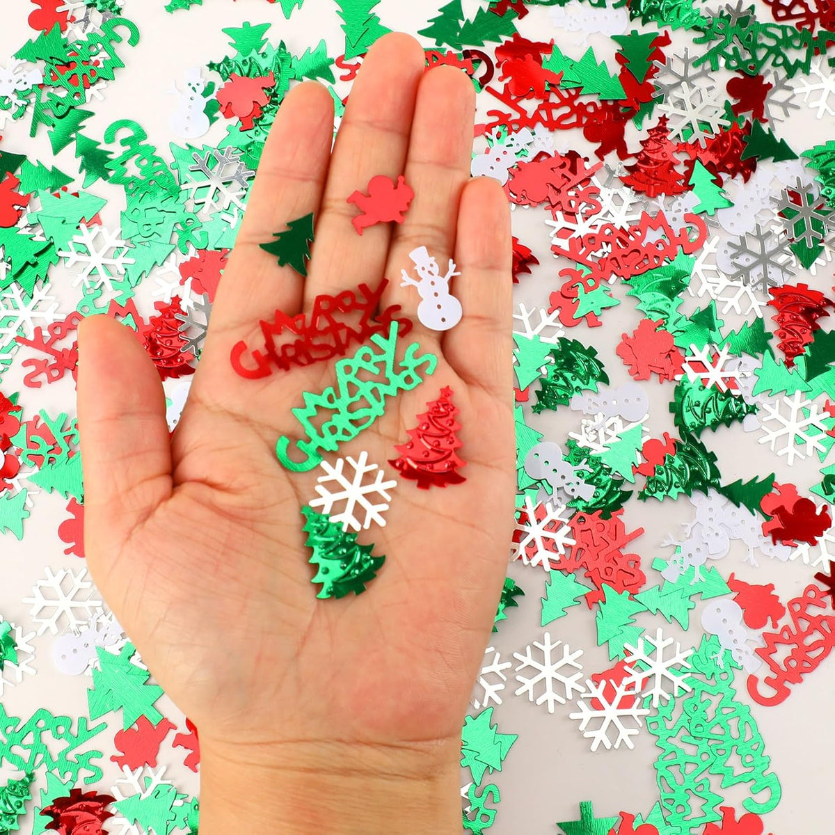 MARFOREVER Christmas Glitter Confetti Table Decorations, Red Green White Xmas Party Scatter