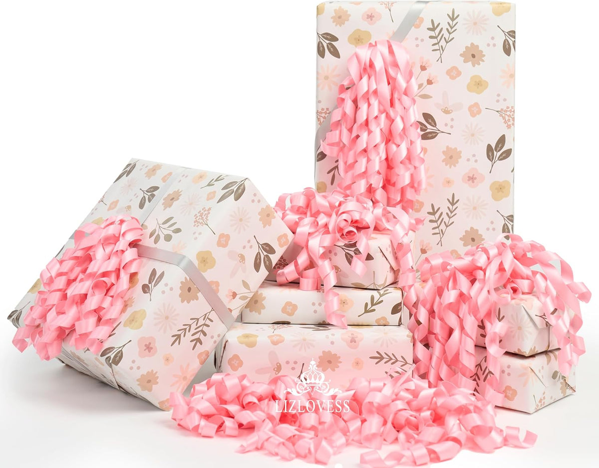 6 Inch Pink Curly Bows for Gift Wrapping Set of 6, Self Adhesive Bows Pink Gift Bows for Presents