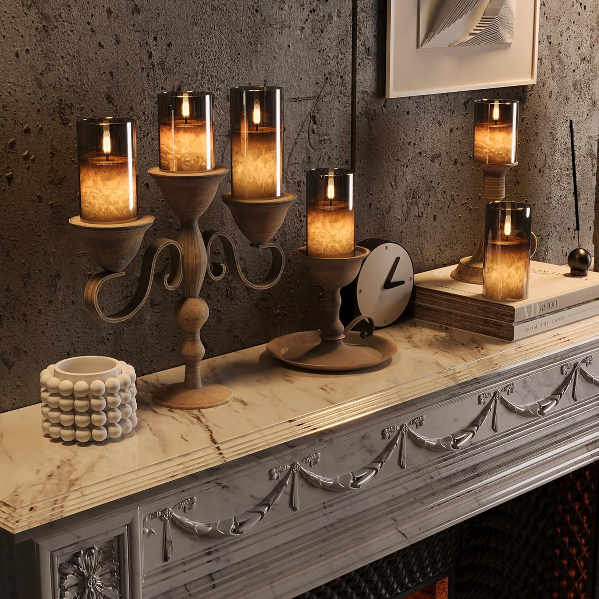 Ice Crystal Real Wax Glass Flameless Candles with Remote & Timer, Battery Operated Candles with