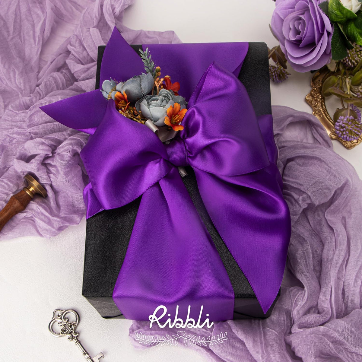 Ribbli Purple Satin Ribbon 4 Inch Wide Purple Ribbon for Wedding Chair Sash Grand Opening Ceremony