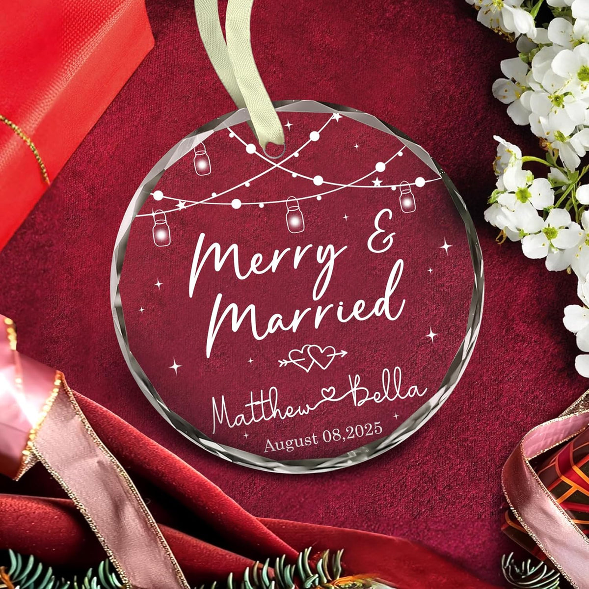 Personalized Wedding Christmas Ornament for Couples 2025 - The Year We Became Mr & Mrs - Merry &