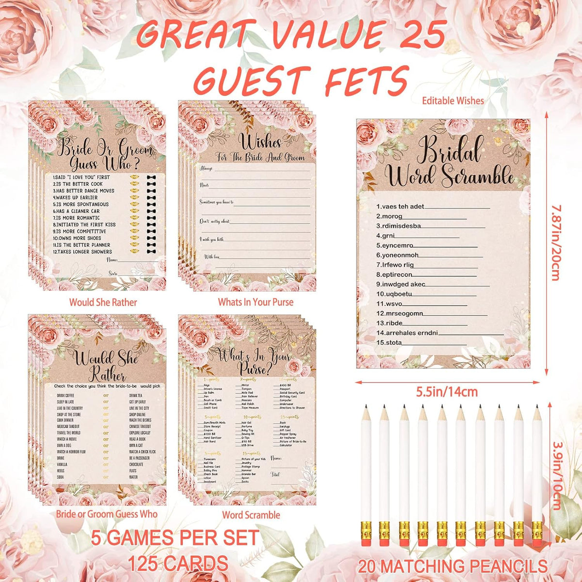 Teling 145 Pieces Bridal Shower Game Bridal Shower Favors Set Wedding Games Cards and Pencils for