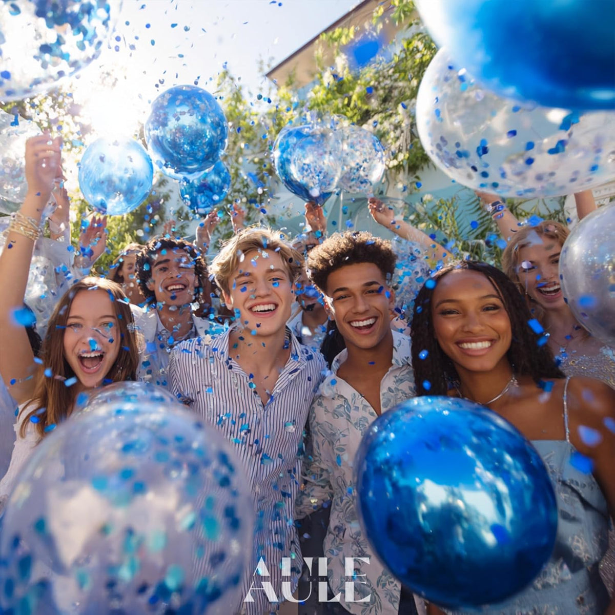 AULE Party Balloons Pack of 42 - Metallic Blue Balloons and Blue Confetti Balloons With 64ft