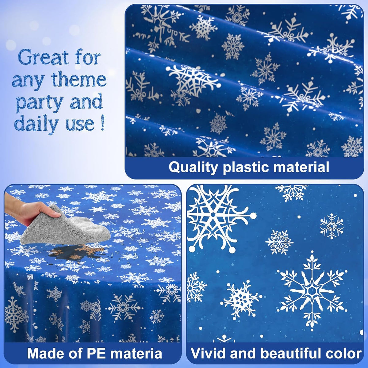 Jectivs 12 Pieces Christmas Snowflake Plastic Party Tablecloth Decorations,Disposable White