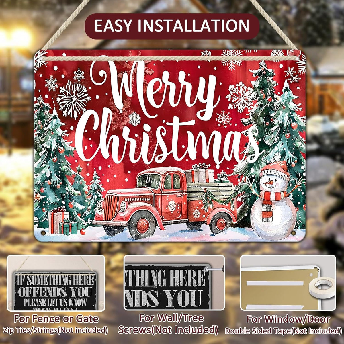 Christmas Truck Metal Tin Sign Merry Christmas Sign Funny Snowman Tin Sign Christmas Tree House