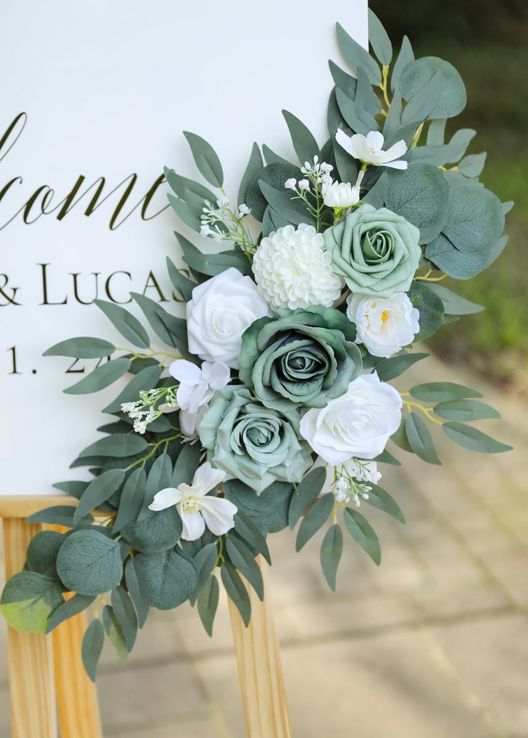 Artificial Sage Green Wedding Arch Flowers Swags Set of 2 for Welcome Signs, Reception and Ceremony