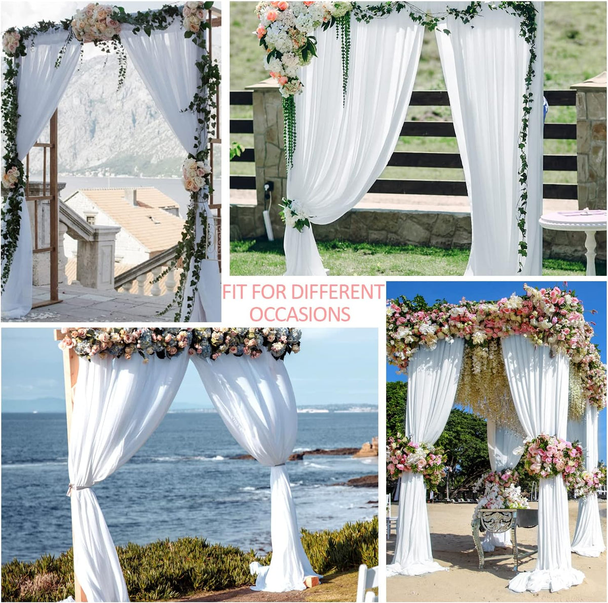 PARTISKY 10x7ft White Chiffon Backdrop Curtains (2 Panels 5x7ft Each) - Wrinkle-Free Sheer Fabric
