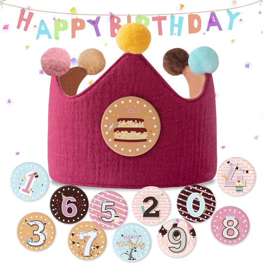 Reusable Birthday Crown with Numbers,Kids Birthday Hat Fabric Crown Pertain Kids Boy Toddler Girl
