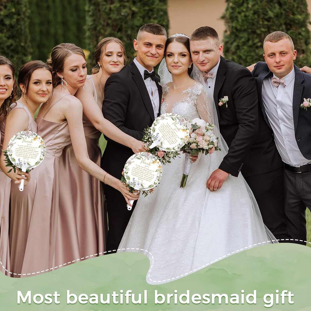 Roowest 100 Pcs Wedding Fans for Guests Bulk Plastic Floral Handheld Wedding Fans with Handle Thank